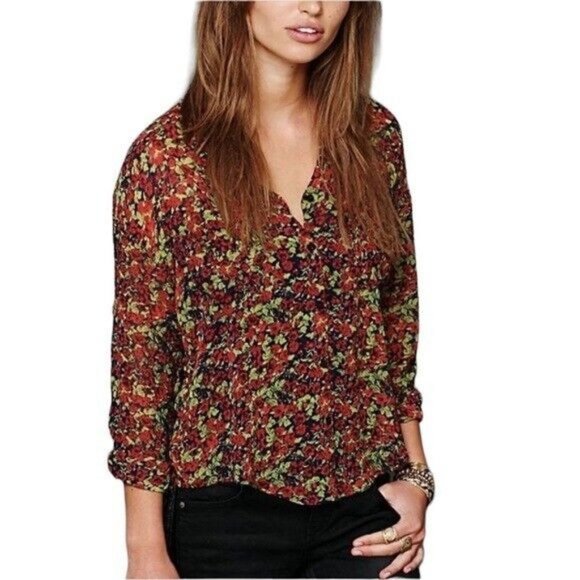 Free People Tops - Free People Floral Sheer Easy Rider Button Down Blouse Size Medium NWT